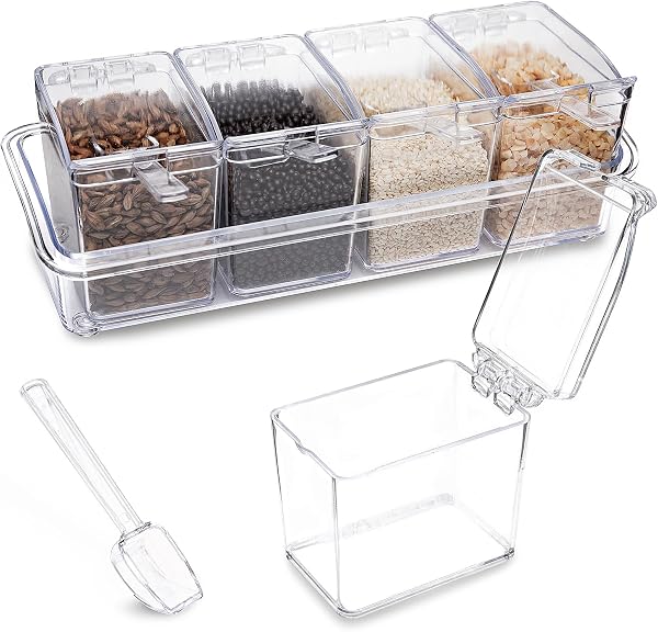 XJMWXHFC Clear Seasoning Box, 4 Pieces Seasoning Rack Spice Pots, Storage Container Condiment Jars Acrylic Seasoning Box