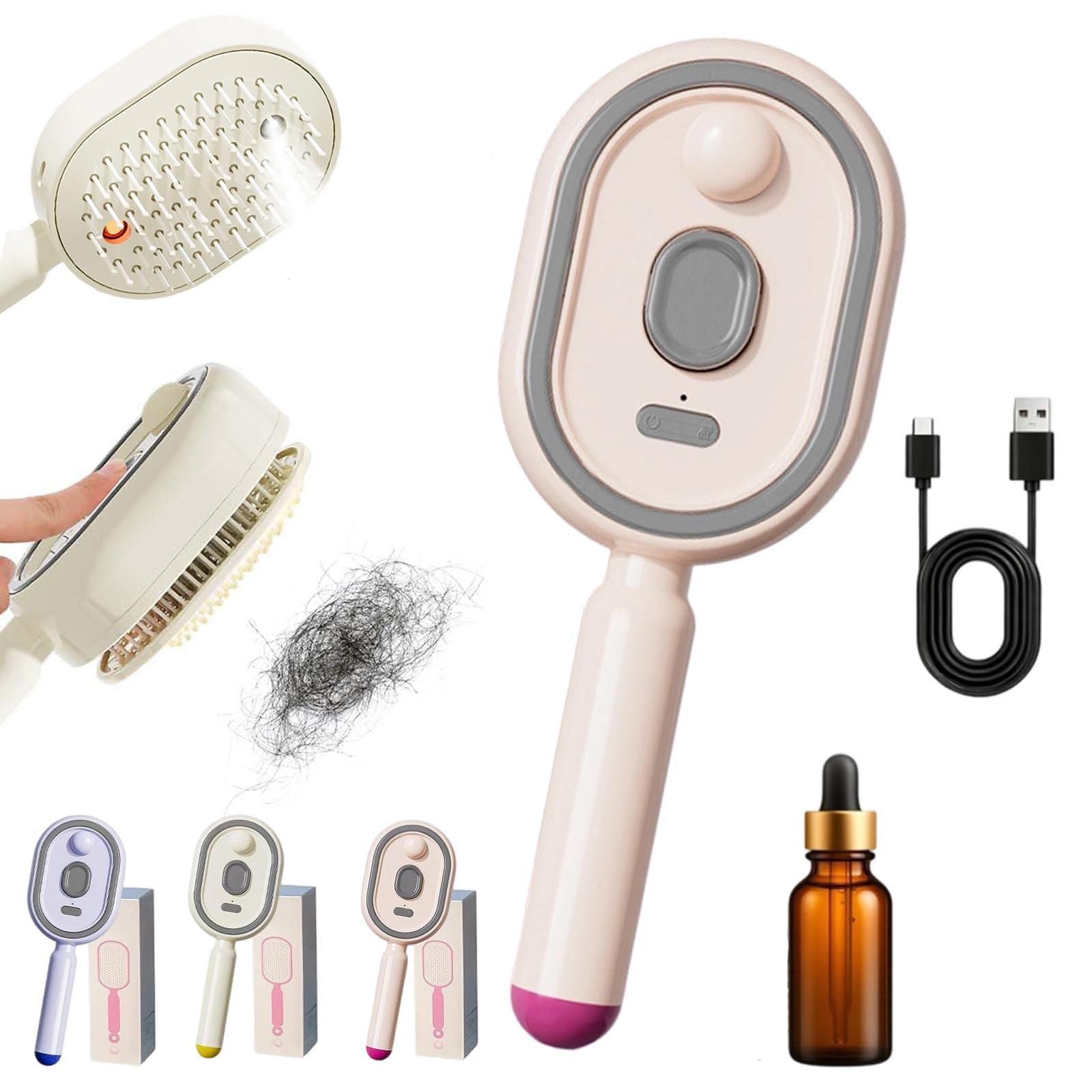 Rechargeable Electric Steaming Hair Brush, 2026 Massage Detangling Brush for Frizz Control, Anti-Static & Hair Nourishing - Spray Hair Care Tool(Pink)