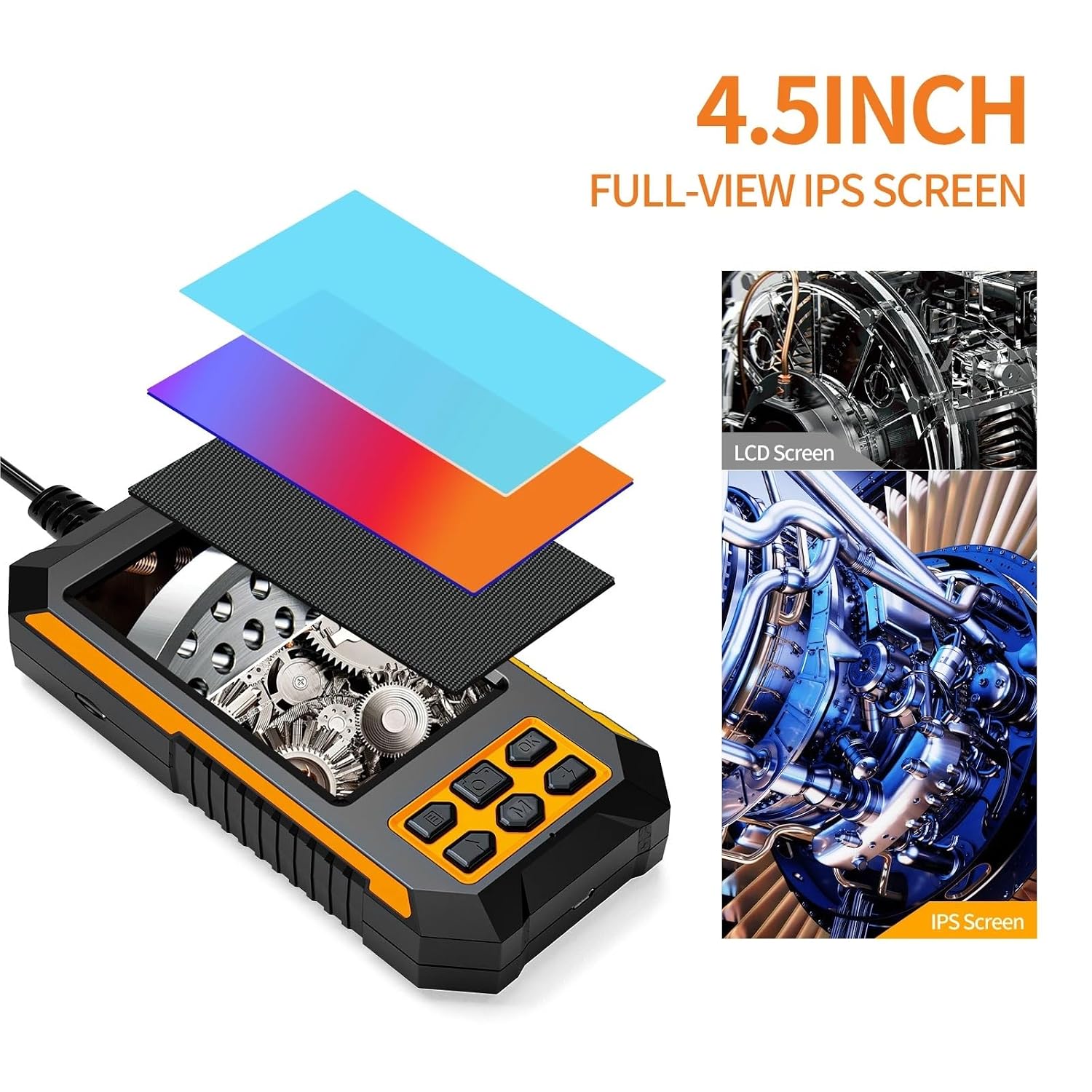 Autofocus Endoscope with 4.5" Screen Industrial Borescope Inspection Camera 11MM IP67 Waterproof Probe for Car Automotive(5m)