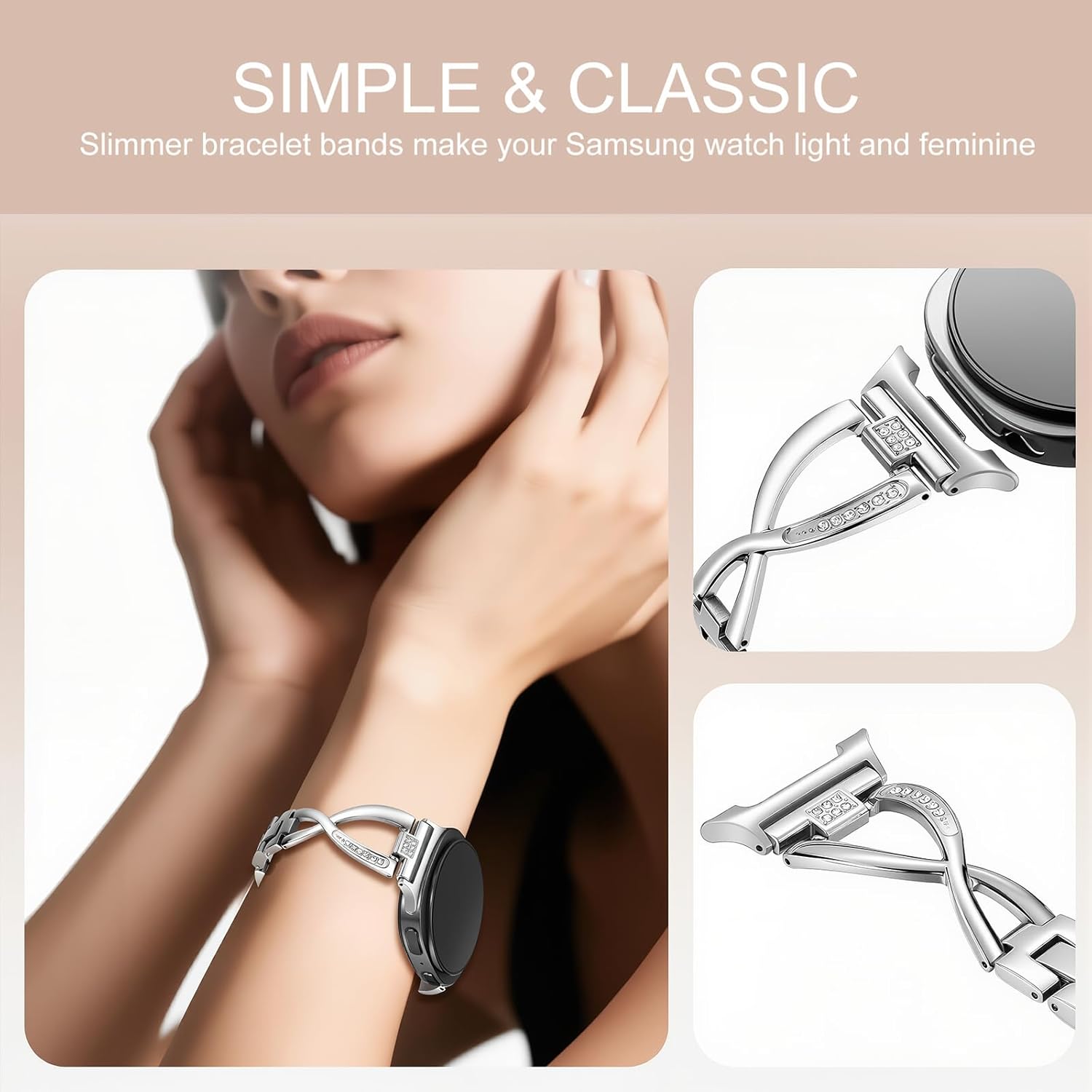 Dressy Bling Bands Compatible with Samsung Galaxy Watch 8 40mm/44mm Watch8 Classic 46mm Women Stainless Steel Replacement Wristbands - Image 7