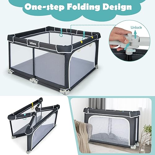 Miniatura 2 de INFANS Corralito para bebés, 50 x 50 pulgadas, plegable, grande, con puerta, malla suave y visible, centro de actividades para niños para interiores