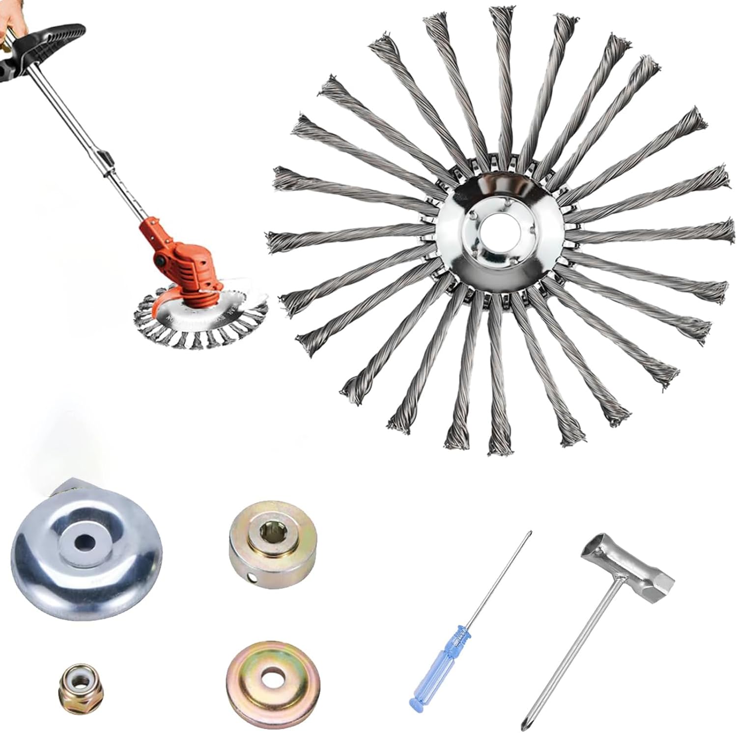 1pcs Steel Wire Grass Trimmer Head, High Power 10In with Multi Blades, Indestructible Weed Eater Head, for High-Power Lithium-Ion and Gasoline Weed Cutters, with Adapter, for Moss Grass Rust Removal