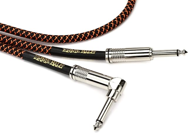 Ernie Ball 25' Braided Straight / Angle Instrument Cable - Black / Orange