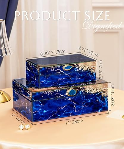 Miniatura 2 de Homde Caja de almacenamiento decorativa de cristal juego de 2 cajas para decoración del hogar, organizador grande con tapas para decoraciones