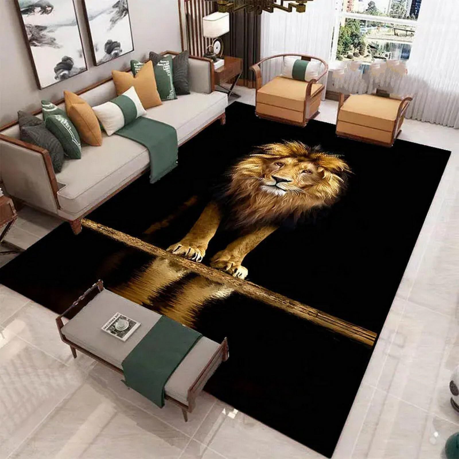 Tapis 3D lion grand tapis de sol de nettoyage facile avec dossier caoutchouc