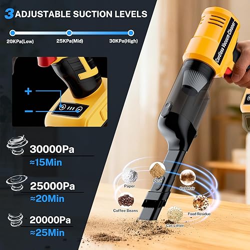 Miniatura 3 de Aspiradora de mano inalámbrica para batería Dewalt de 20 V (solo herramienta), potente aspiradora de automóvil de 240 W con motor sin escobillas, 3