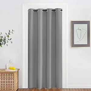 NICETOWN Blackout Silver Grey Living Room Curtain - Grommet Solid Thermal Insulated Sound Reducing Room Darkening Privacy Doorway Curtain for Bedroom (1 Panel, W52 x L78)