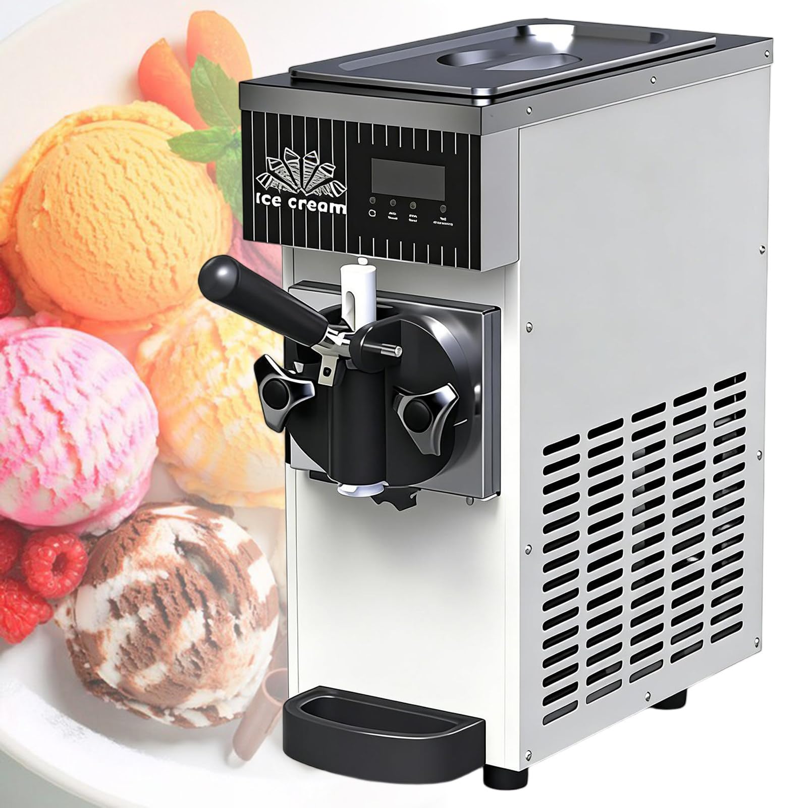 Máquina Comercial de Helado Suave con Panel LCD, Autolimpieza y Preenfriamiento para Restaurantes y Heladerías White