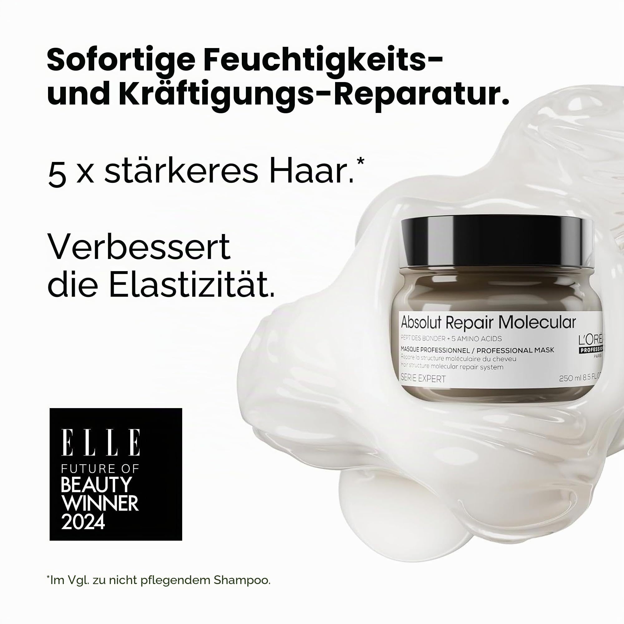 L'Oréal Professionnel Maske für strukturgeschädigtes Haar, Molekulare Tiefenreparatur für mehr Geschmeidigkeit, Mit Peptidbondern und 5 Aminosäuren, Serie Expert, Absolut Repair Molecular Maske