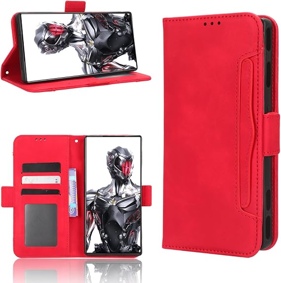 REDMAGIC 8S Pro Case, REDMAGIC 8 Pro Case, REDMAGIC 8S Pro Plus Case, Pokaas Notebook Type Cover, Smartphone Case, Wallet Case, Card Storage, Horizontal Stand Function, Side Magnet, Strap Hole, Full