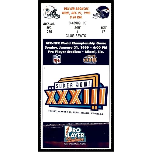 1998 Broncos @ Dolphins Football Ticket 12/21 Elway Dan Marino 4 TDs 82401