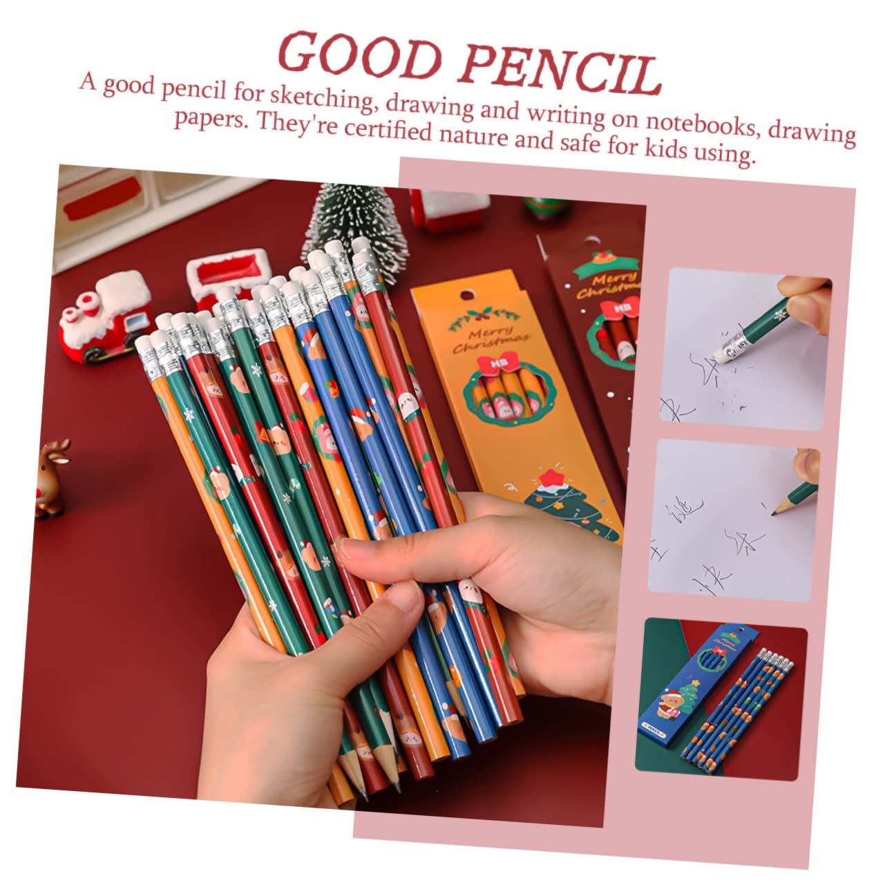 NUOBESTY 5 Ensembles Crayon De Noël Crayons De Ménage Caoutchoucs Quatre Crayon D'école Tableau Taille-crayons Pour L'école Crayons Pour Noël Plus Net Recharge Graphite Pièces * 5