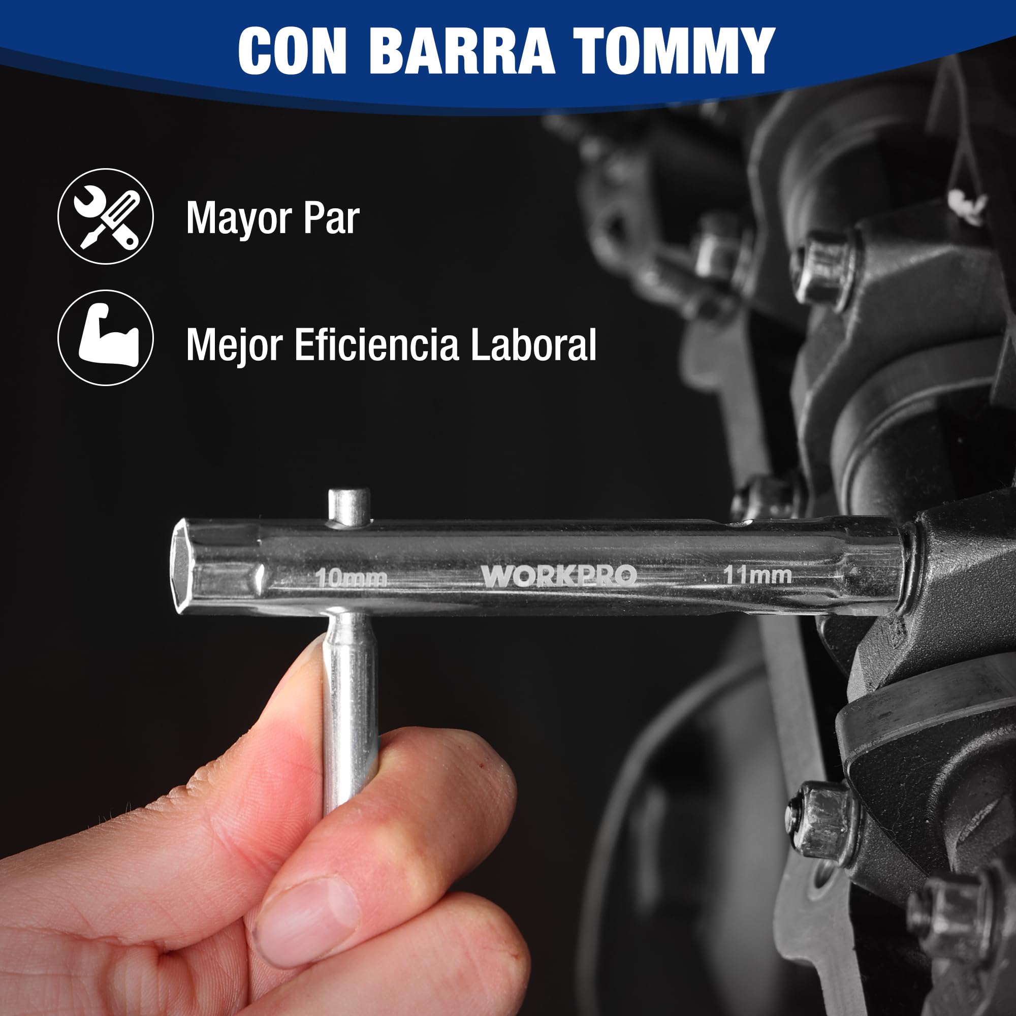 WORKPRO Juego de Llaves de Tubo 9 piezas, Llave de Tubo para Válvula de Ducha, para Bricolaje y Reparaciones de Automóviles, con Barra Giratoria y Bolsa de Almacenamiento