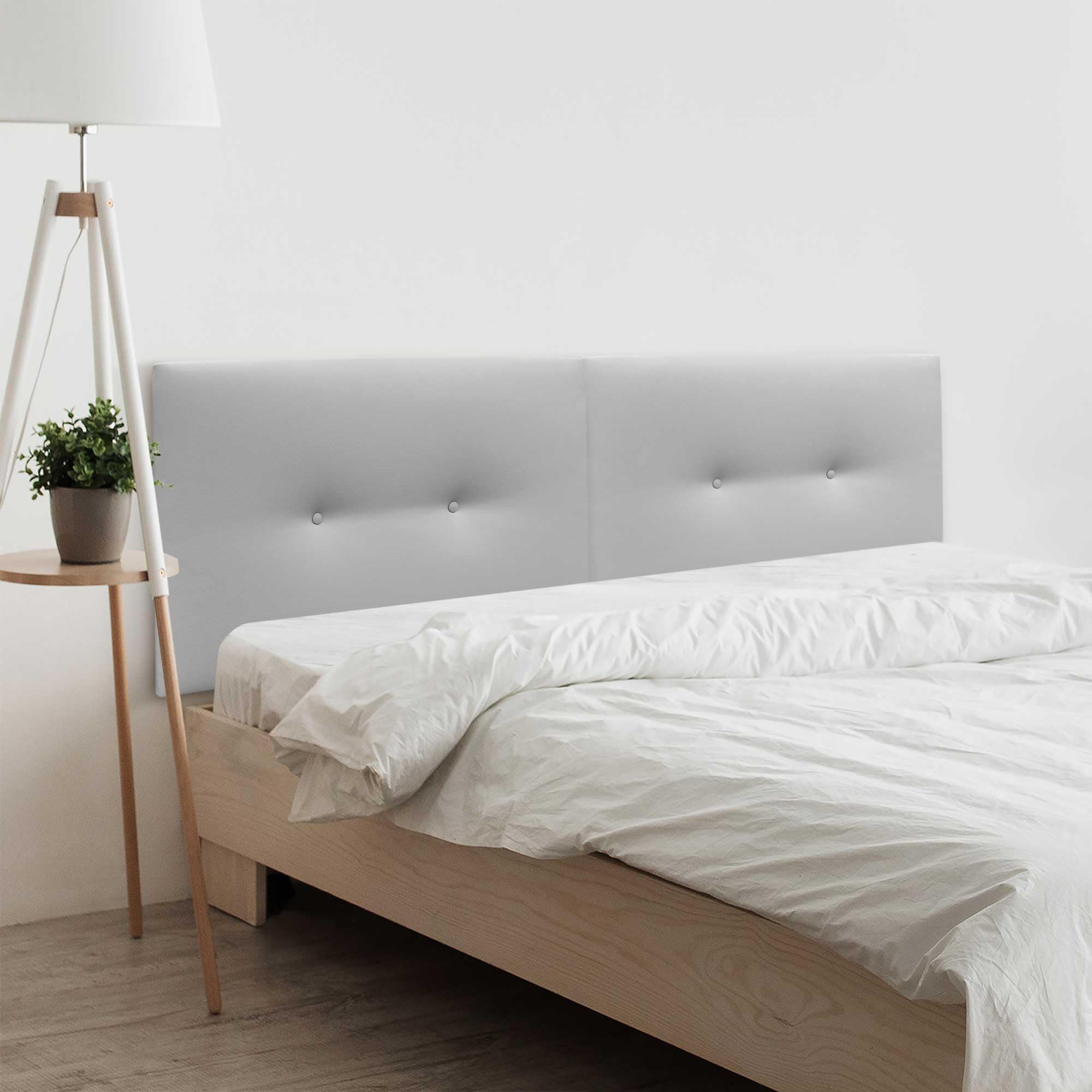 DHOME Cabecero de Polipiel o Tela Acualine Liso con Botones Dual Dividido en 2 Piezas Tapizado de Alta Gama Cabezal Dormitorio (Polipiel Gris Claro, 180cm Dual (Camas 180/190))