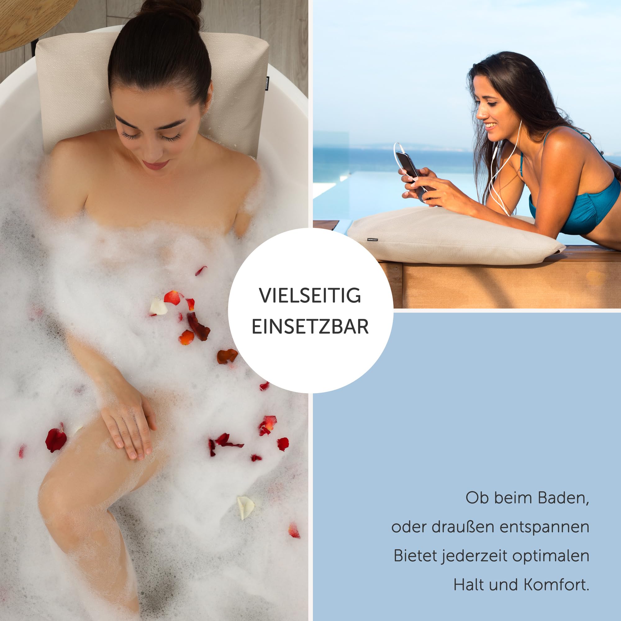 Ergonomisches Badewannenkissen | Premium Wellness Badekissen 3D-Mesh | Schnelltrocknendes Badewannenpolster 50x60cm (Perlmutt)