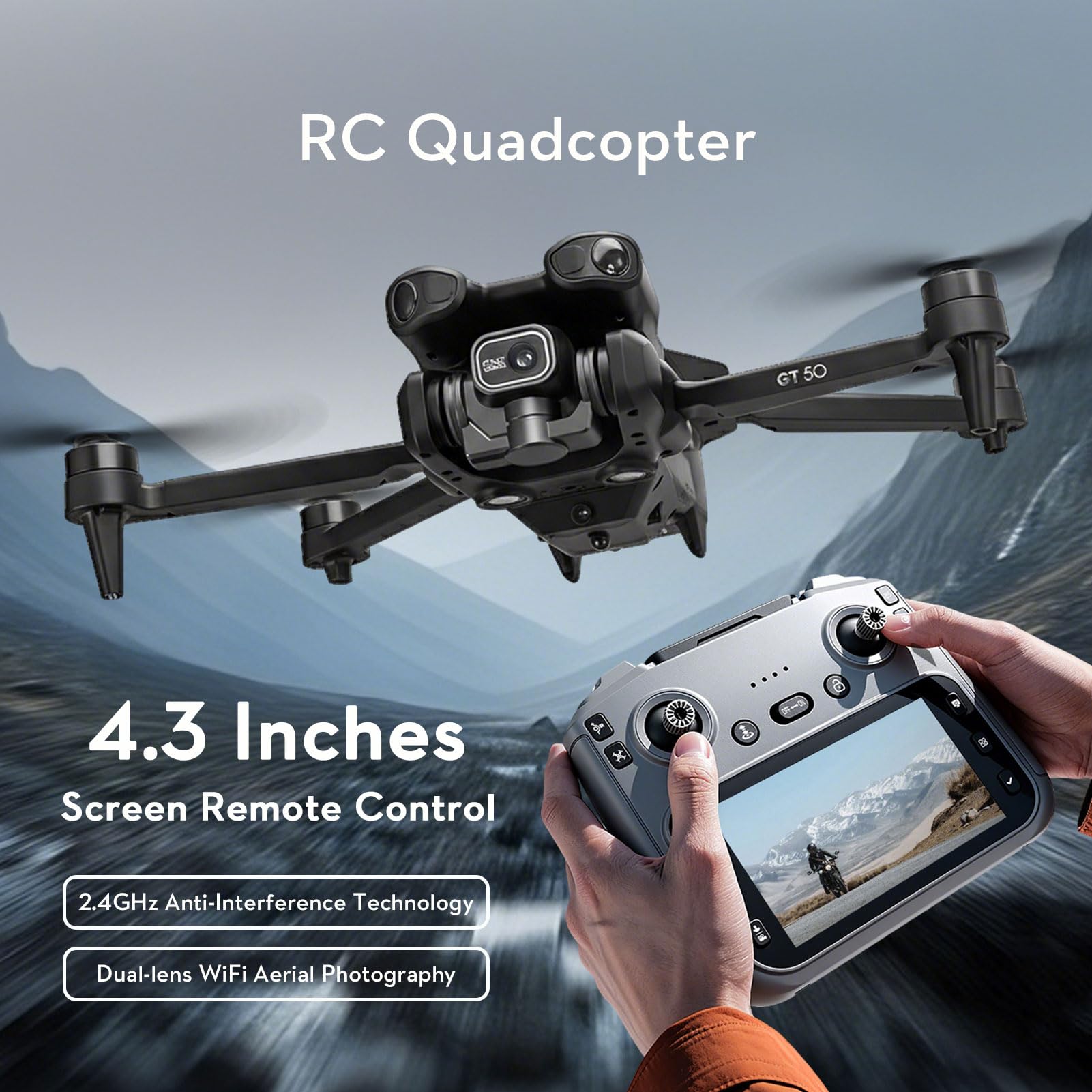 Drone caméra brushless 1080P avec écran 4,3" WiFi pliable