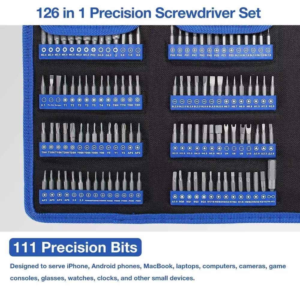 Juego de Destornilladores Juego de Herramientas de Destornillador de precisión Puntas Torx magnéticas 126 en 1 Herramientas manuales de reparación para teléfono portátil