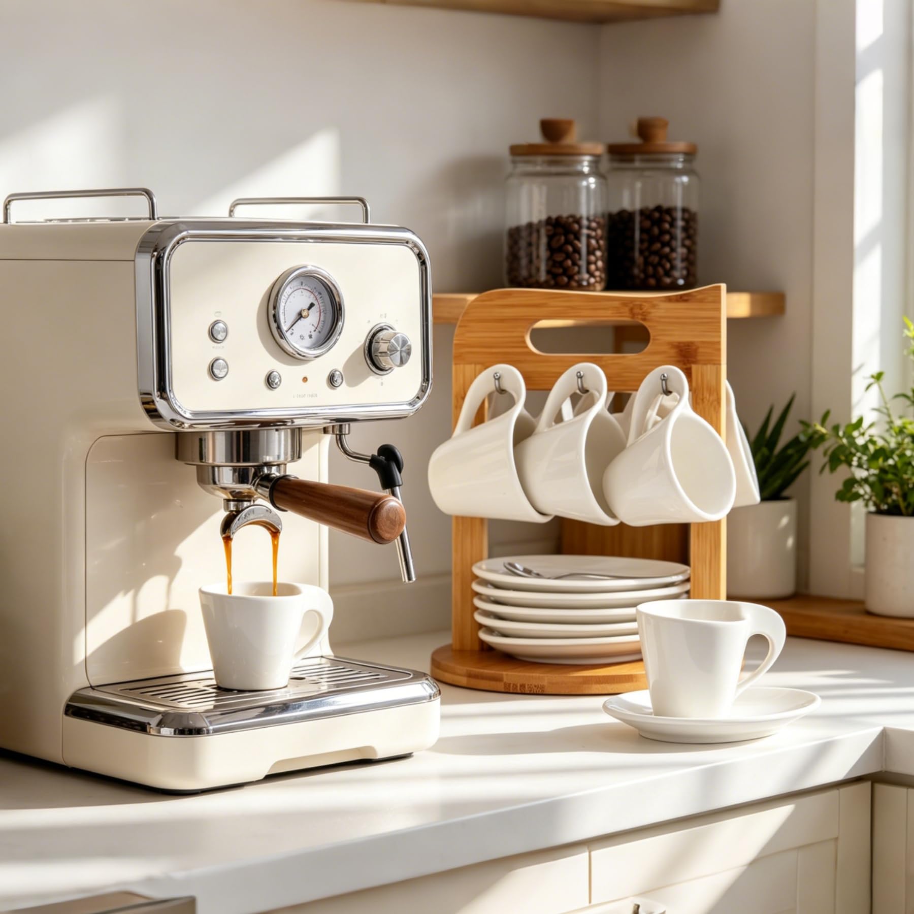 Lot de 6 Tasses Expresso à café avec soucoupes sur support, porcelaine, 80 ml, service à café pour 6 personnes tasse, a cafe avec support
