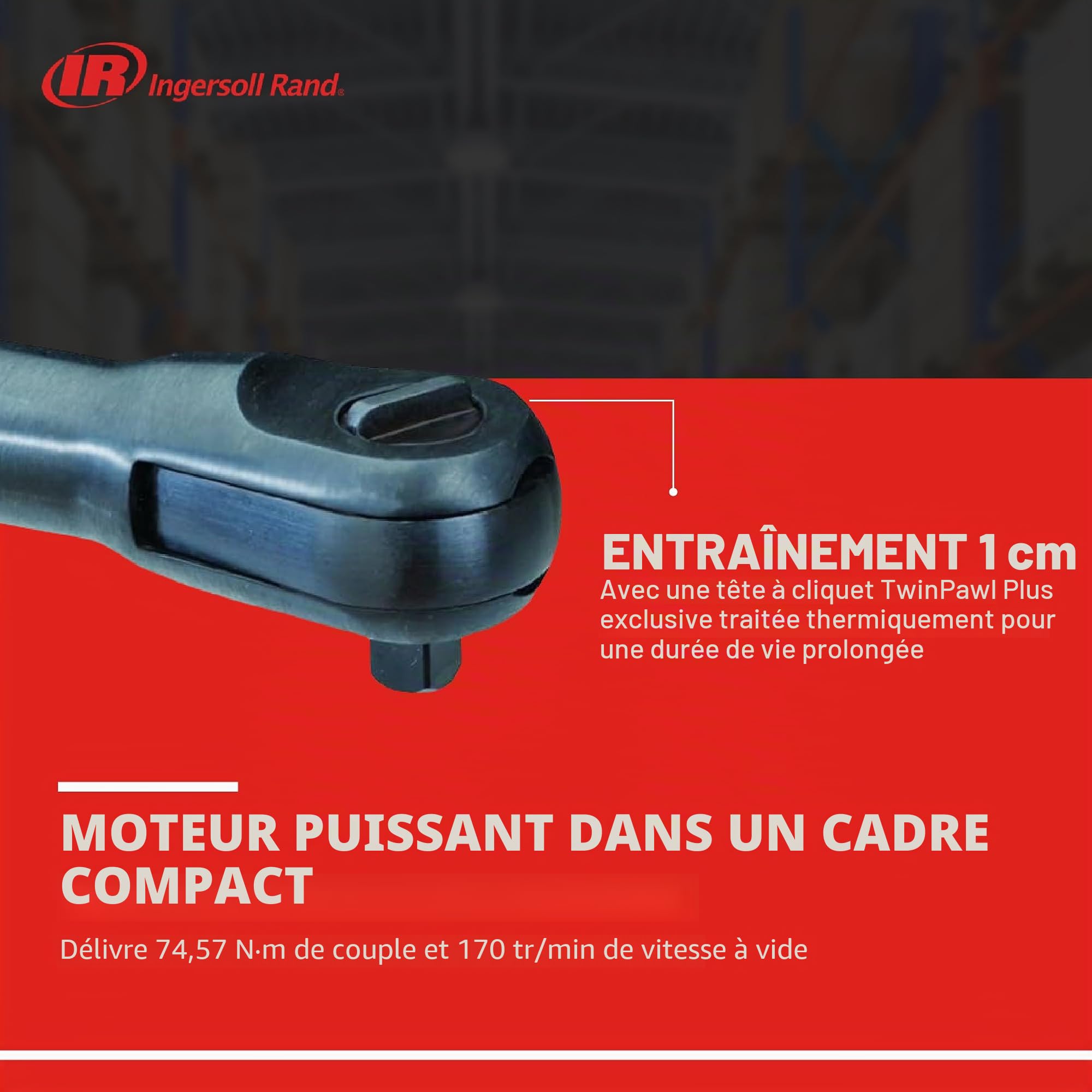 Ingersoll-Rand Cliquet pneumatique 170G Edge Series 3/8", noir, entraînement 3/8"
