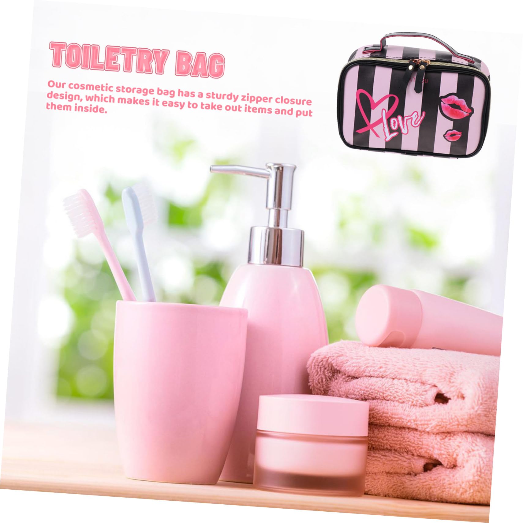 Didiseaon 3piezas Bolsa De Maquillaje De PU para Neceser Cosmético Portátil Diseño De Rayas Organizador De Artículos De Tocador para Mujeres