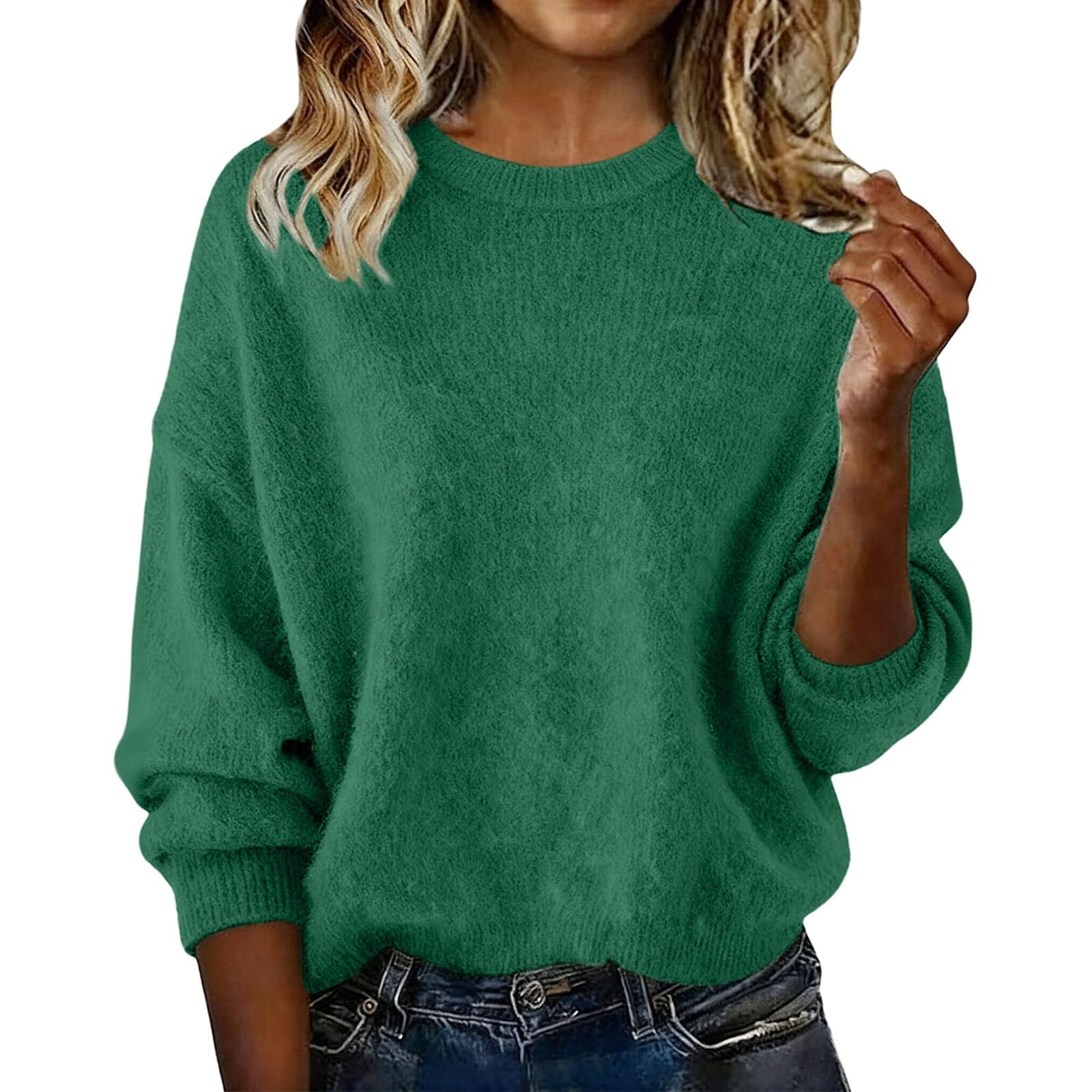Cashmere Sweaters for Women - Oversized Cozy Pullover Sweaters Lightweight Crew Neck Wool Sweater Winter Soft Warm Tunic