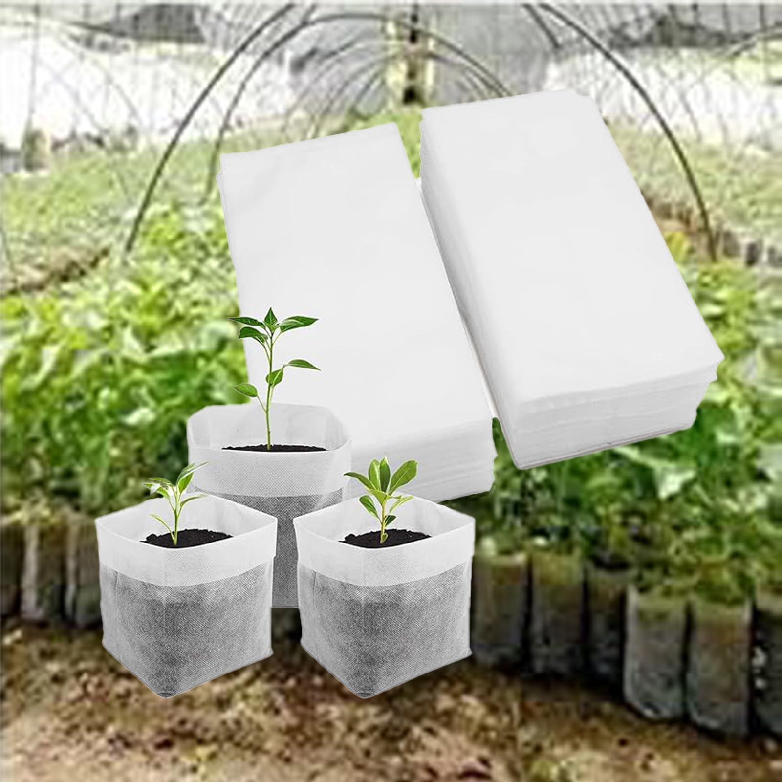 200 sacs semilleros biodégradables, Space Bolsas biodegradables no Tejidas para viveros, Bolsas de Vivero Biodegradables, para Plantas de Semillero Plantación Trasplante, 14 x 16 cm