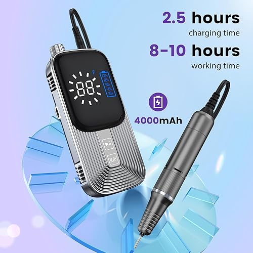 Miniatura 4 de Kit de taladro eléctrico portátil para uñas, máquina de taladro de uñas acrílico recargable con 6 brocas de uñas y bandas de lijado, logra