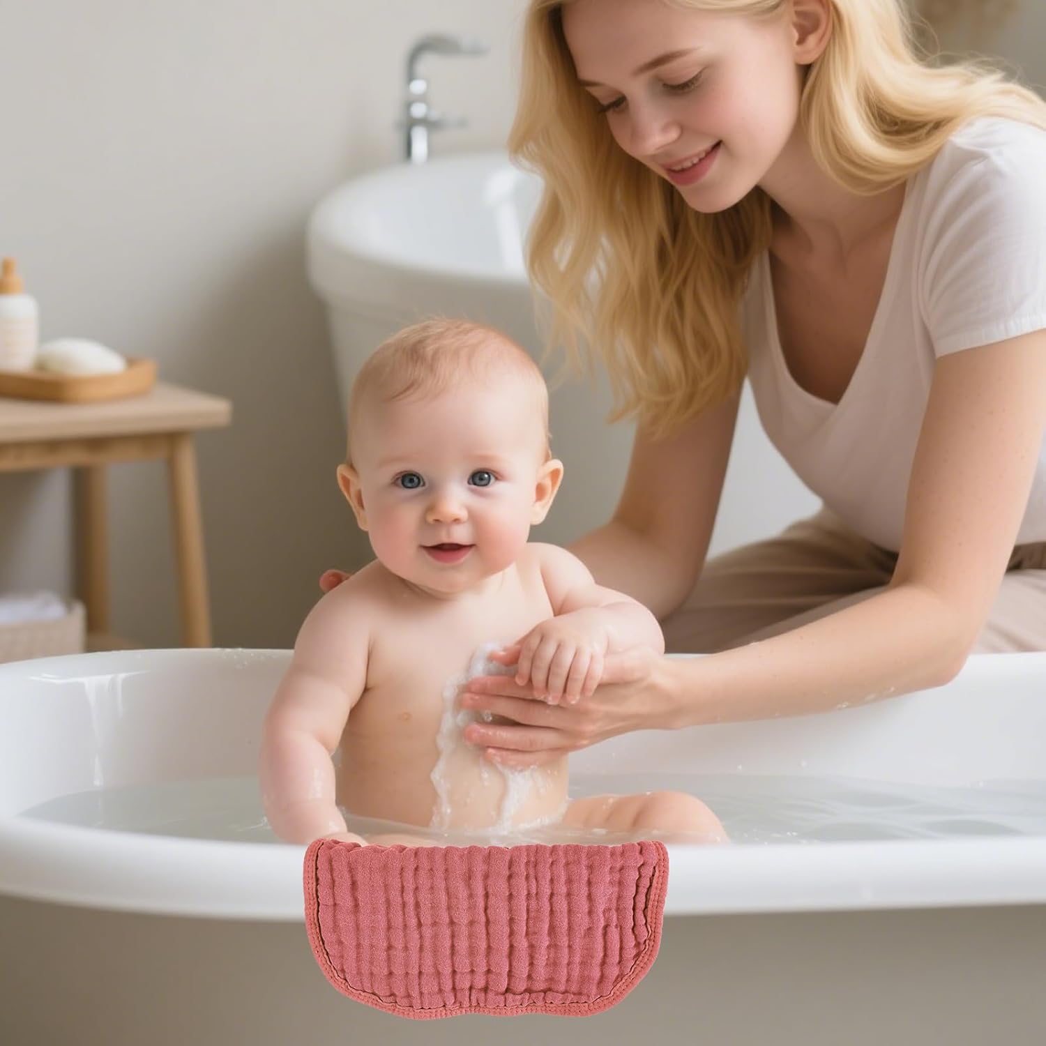 MIGIOL Baby Washcloths 100% Cotton Size is 12x12 inches. Lightweight, Portable, and Ideal for use at Home or on The go.(White & Coffee 6 Pieces)