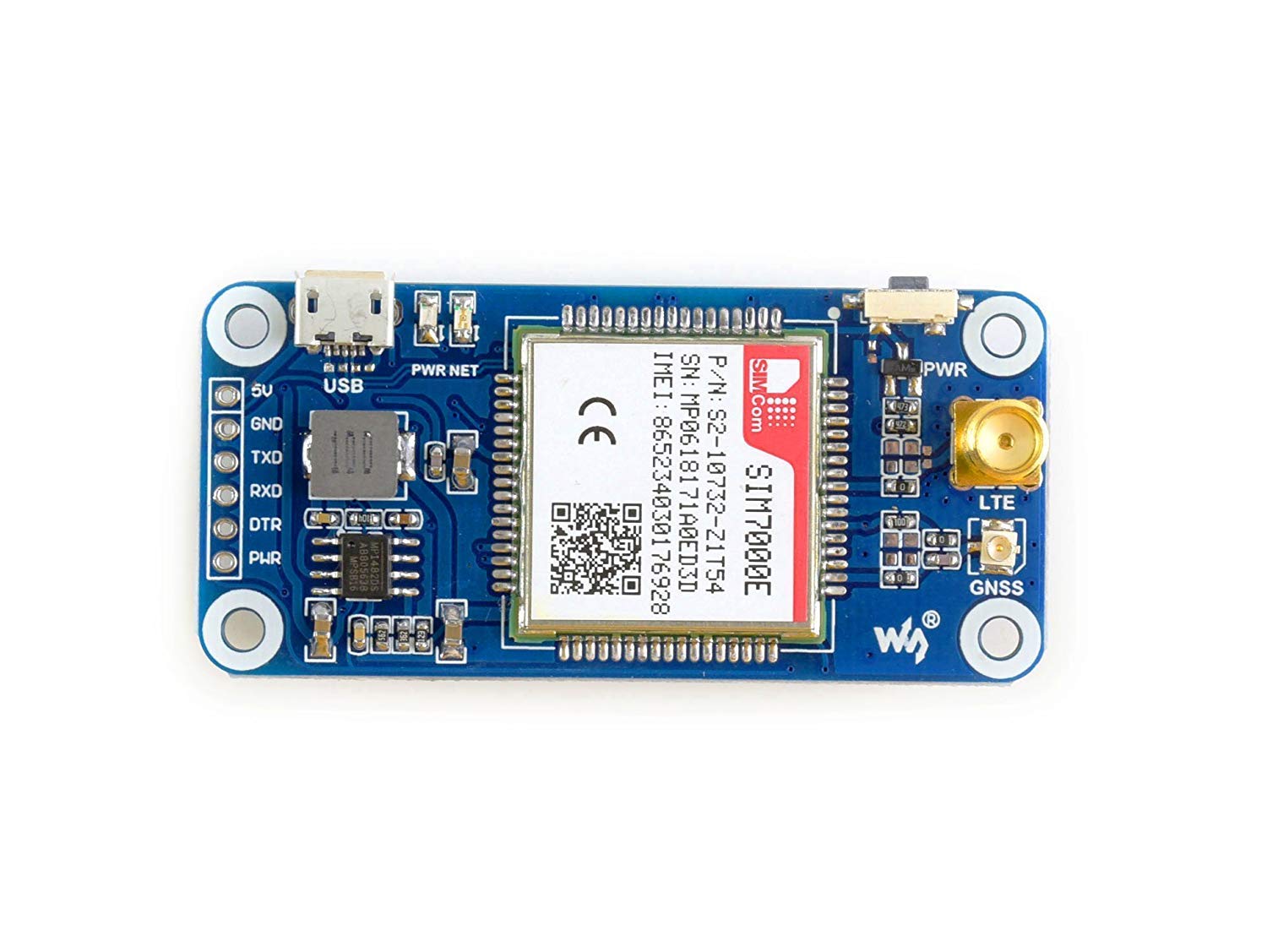 NB-IoT/eMTC/Edge/GPRS/GNSS Hat for Raspberry Pi Zero/Zero W/Zero WH/2B/3B/3B+ Based on SIM7000E Support TCP, UDP, PPP, HTTP, FTP, MQTT, SMS, Mail,GNSS Positioning