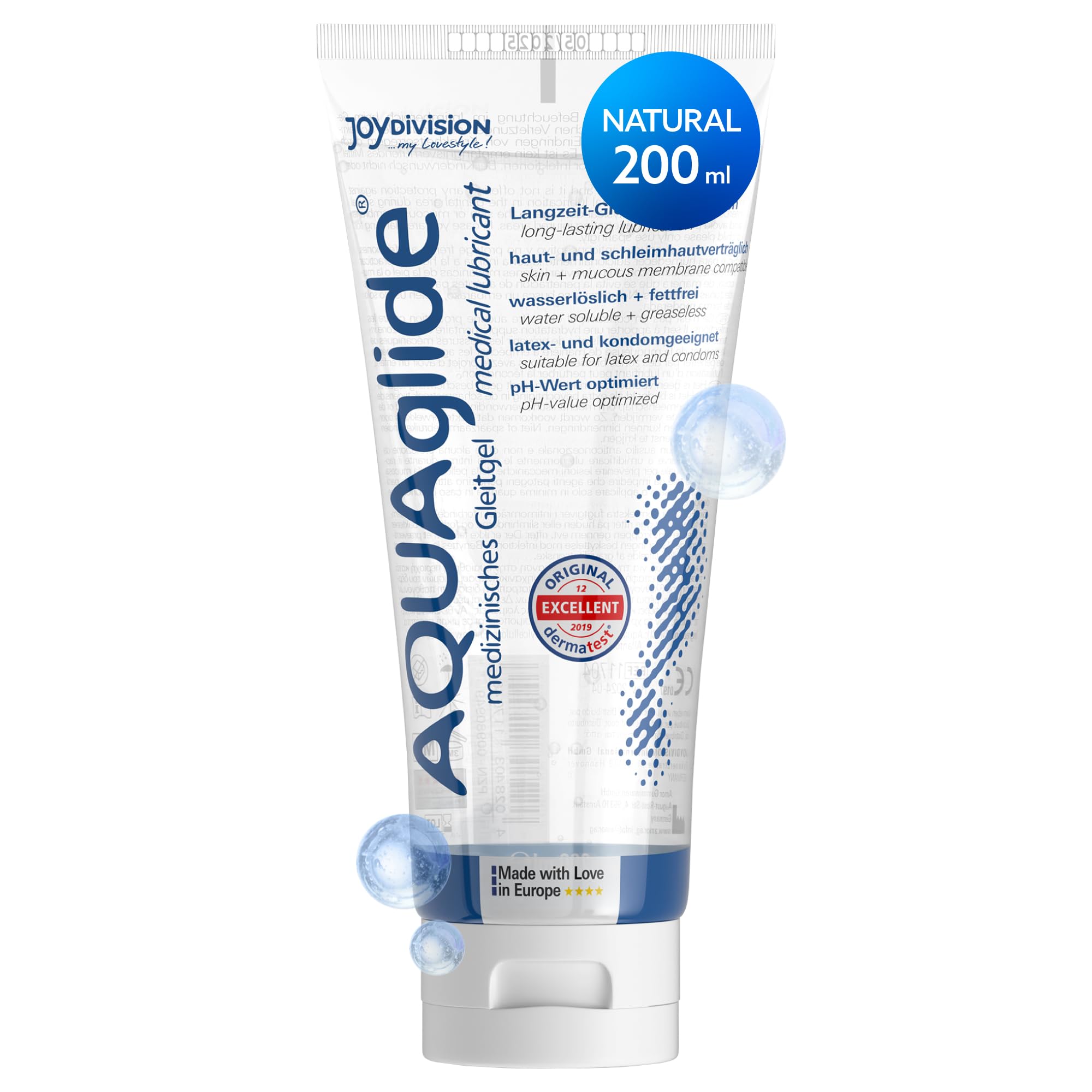Joydivision Original AQUAglide 200 ml Lubricant Natural, Crystal Clear & Vegan, pH-Optimized and Latex Condom Compatible