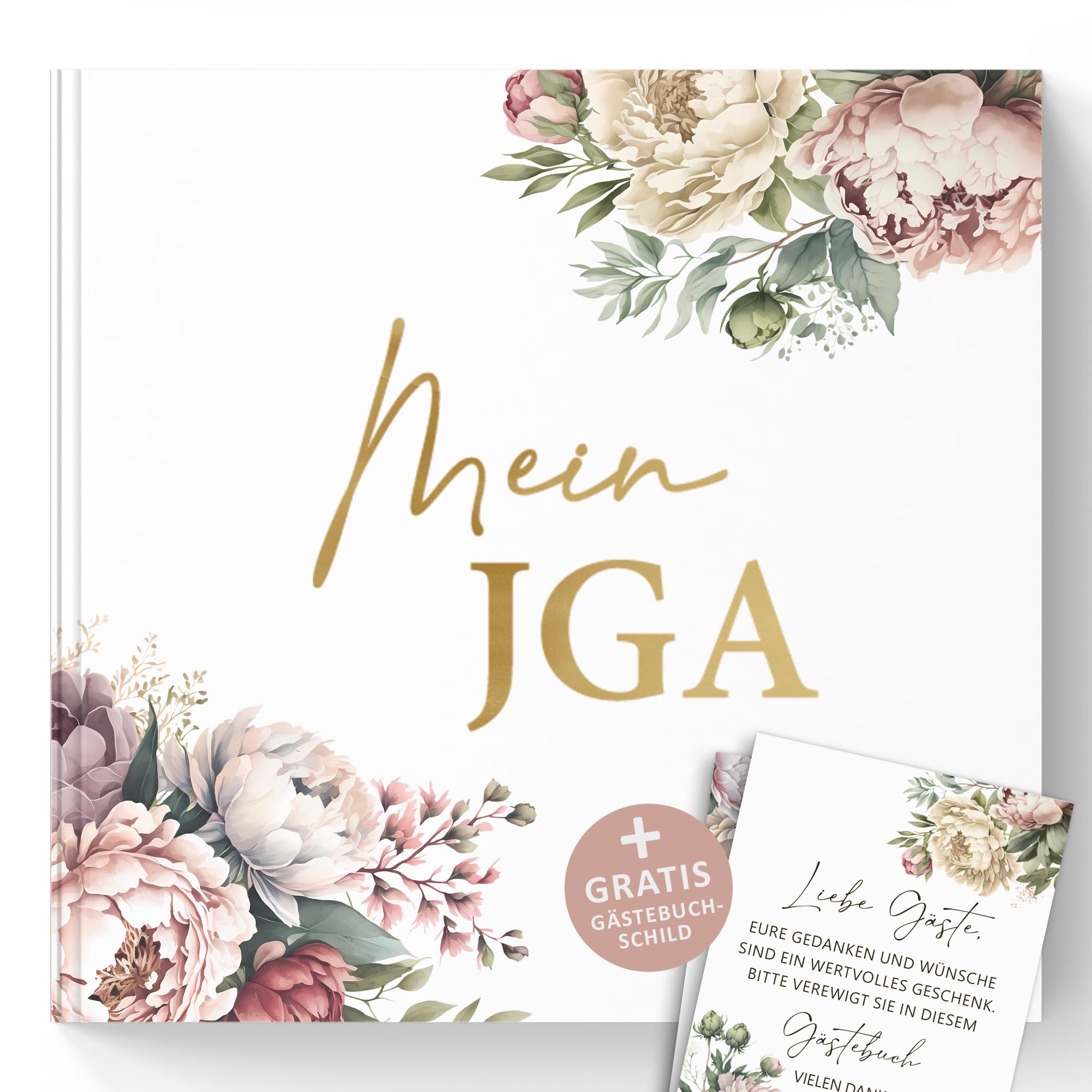 Trendanchor Mein JGA Erinnerungsbuch - Gästebuch für Glückwünsche und Fotos - Hardcover mit Eukalyptus-Design & Goldprägung - Vintage-Stil für Brautparty