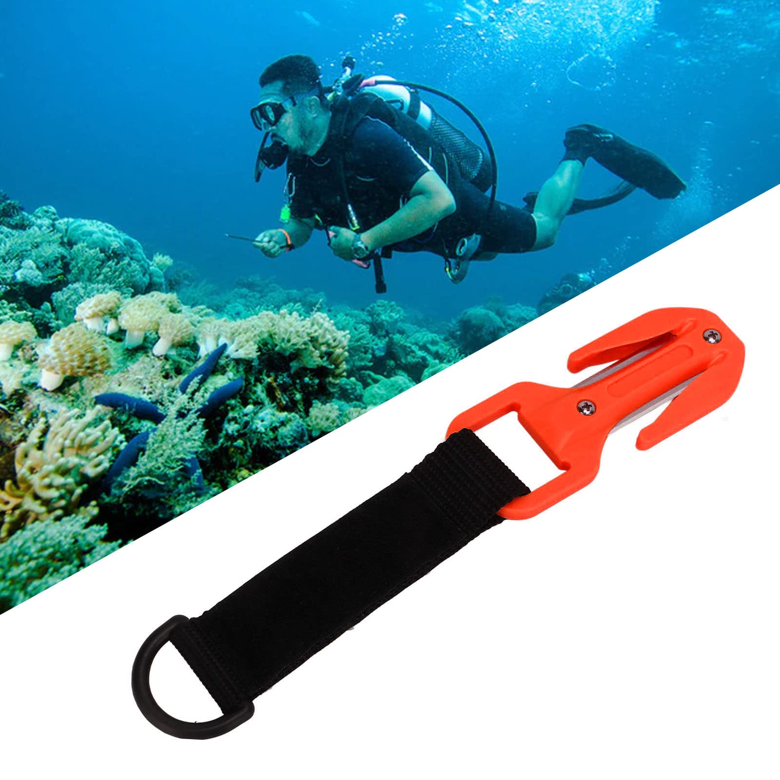 Qinlorgo Scuba Diving Strap Cutter, Diving Safety Line Cutter mit Fiberglas-Cutter-Griff, Doppelseitige Aufbewahrungsbox, Sicher mit Messer Zum Tauchen (Orange)