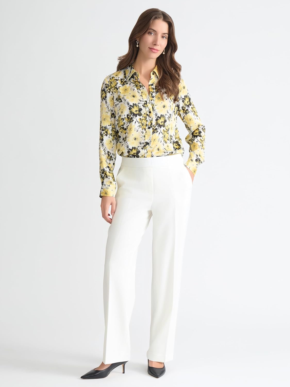 Kasper Womens Long Sleeve Printed Satin Button-Front Shirt - Image 5