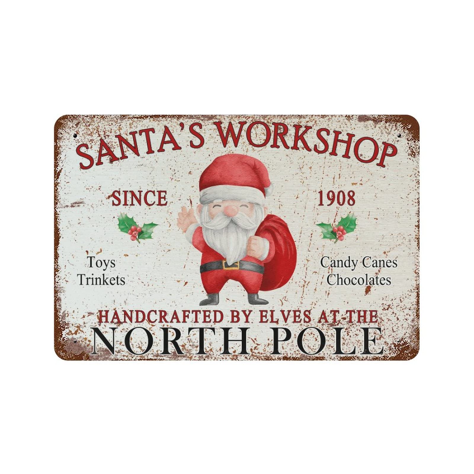Panneau de Noël Santa's Workshop en aluminium 30x45 cm pour décoration extérieure de jardin et pelouse