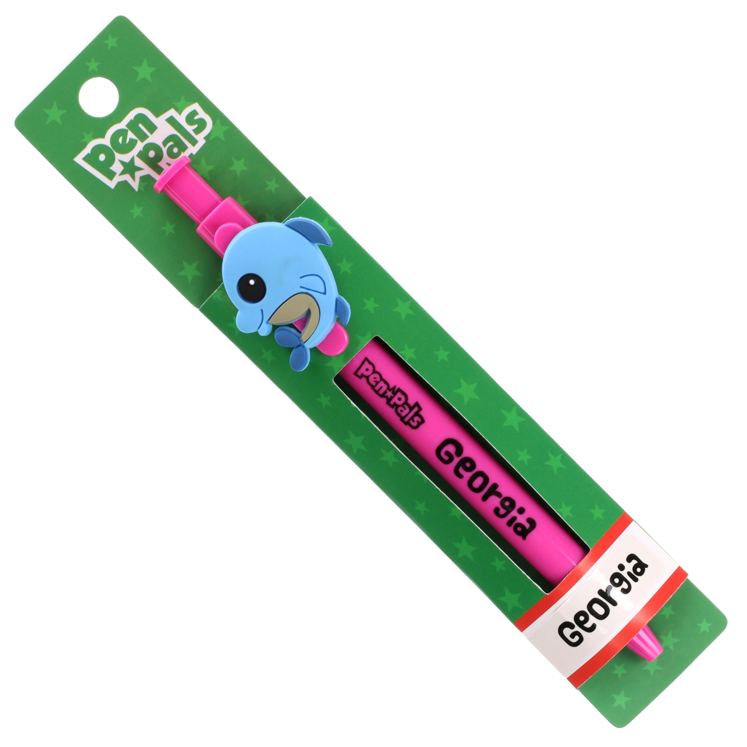 Stands Out, Supplying Outstanding Gifts Georgia Girls Personalised Pink Retractable Pen With a Fun Dolphin Character With Blue Ink