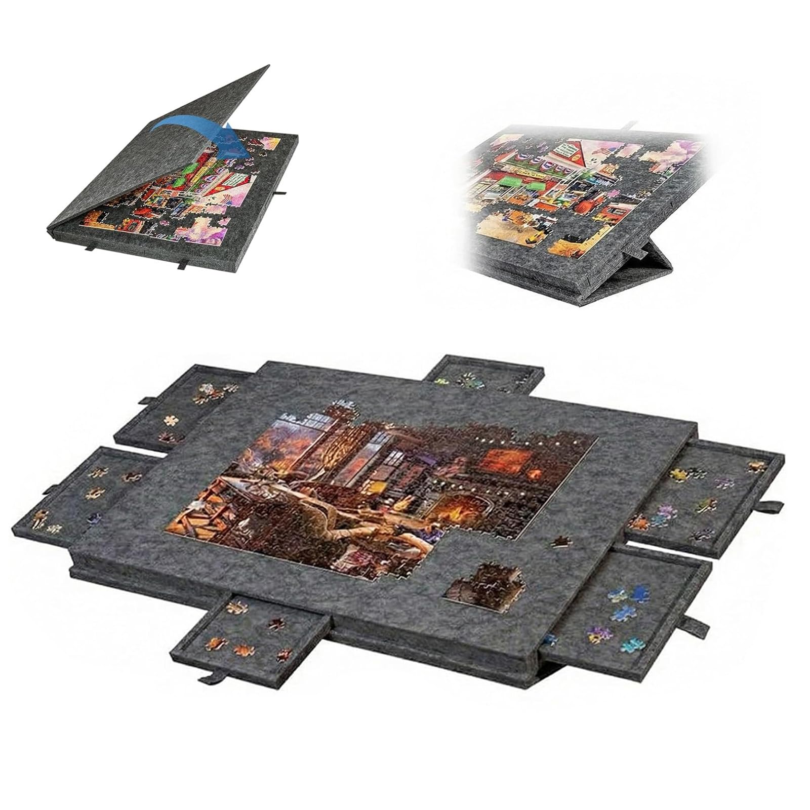 Tavola per puzzle inclinabile, 1000 puzzle fino (grigio) | 2 in 1 Tavola di Puzzle Inclinabile con Supporto e Custodia,Vassoio in feltro leggero,6 cassetti