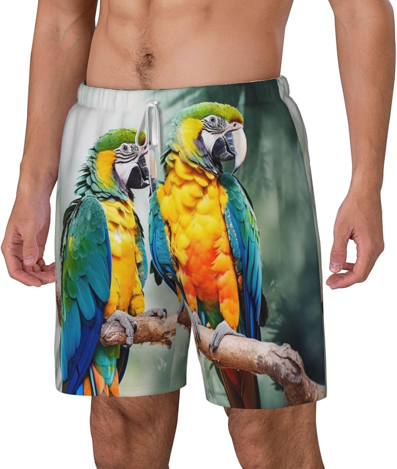Men's Swim Trunks Quick Dry Board Shorts Drawstring Beach Short Parrots Bathing Suit for Men X-Large White