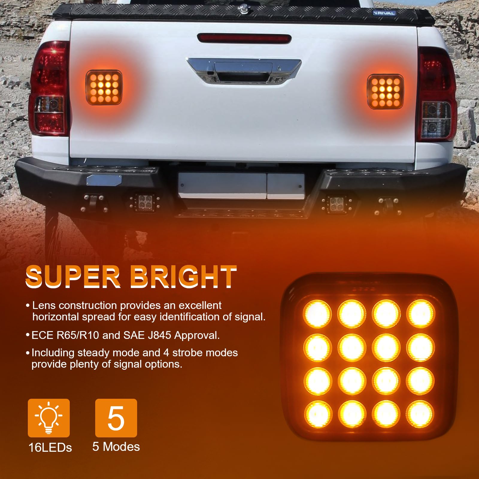 luz emergencia coche LED 12V/24V, 5 Modos Luces de Advertencia ámbar Luz estroboscópica de Emergencia IP67 Aprobación E-Mark Impermeable