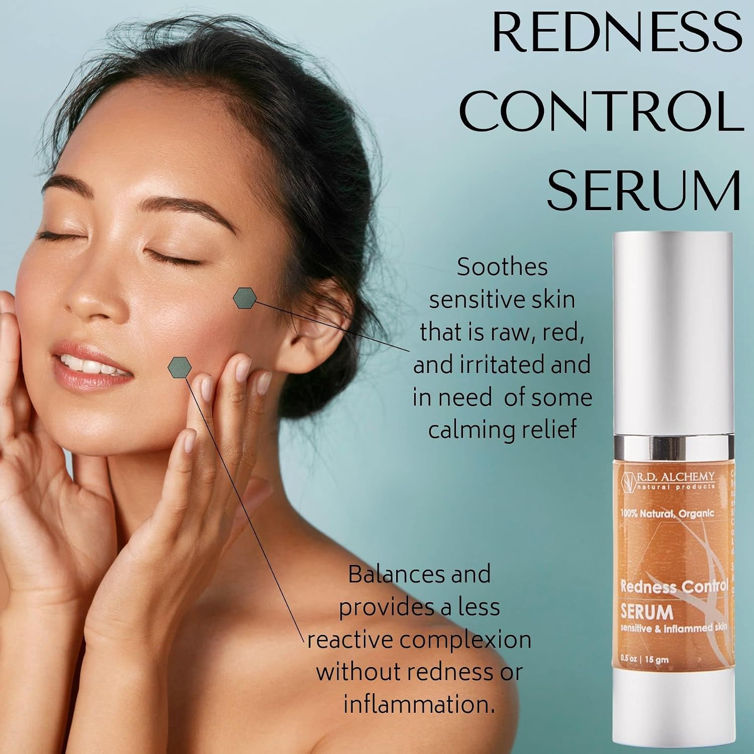 RD Alchemy - 100% Natural & Organic Redness Control Serum - Chamomile and Lavender Calm & Soothe Heat and Irritation - Great for Calming Red, Irritated, or Swollen Skin