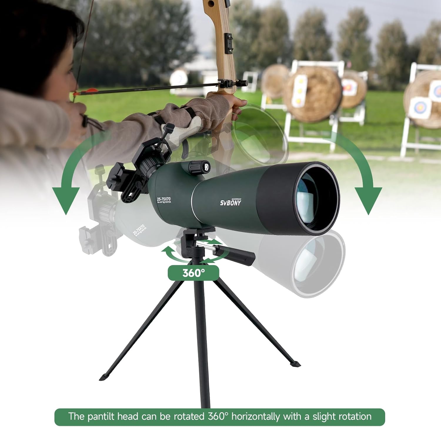 Svbony SV28 HD Luneta Obserwacyjna 25-75x70 ze Statywem Obserwacja Ptaków Obiektyw BAK4 Prism MC Teleskop Monokularowy ze Statywem Adapter do Smartfona 45-Stopniowy Kątowy Okular Lunety Do Obserwacji