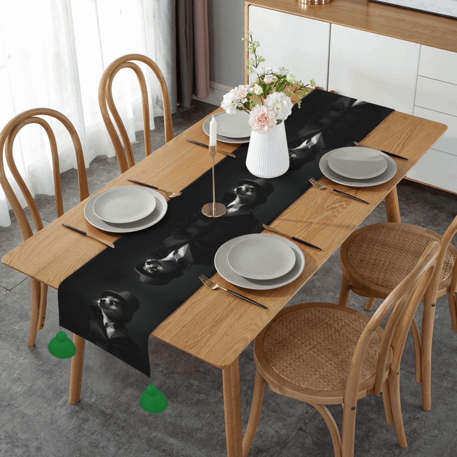 Chemin de table furets imprimé pour salle à manger et table basse de ferme