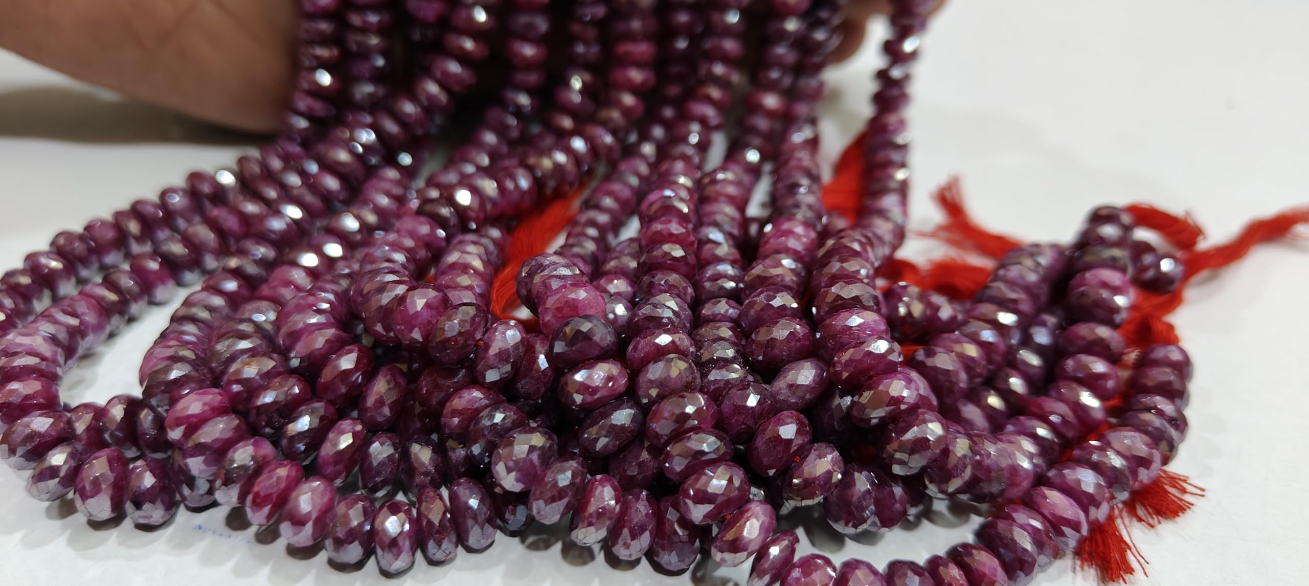 Natural Ruby Silverite Rondelle Faceted 8mm Size Gemstone Beads Strand 8 Inches Long