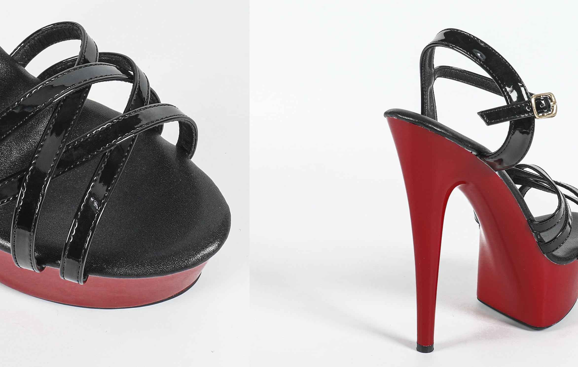 Sandales à talons hauts sexy pour femme avec talon de 15 cm en cuir synthétique - Plateforme 5,5 cm - Noir/rouge
