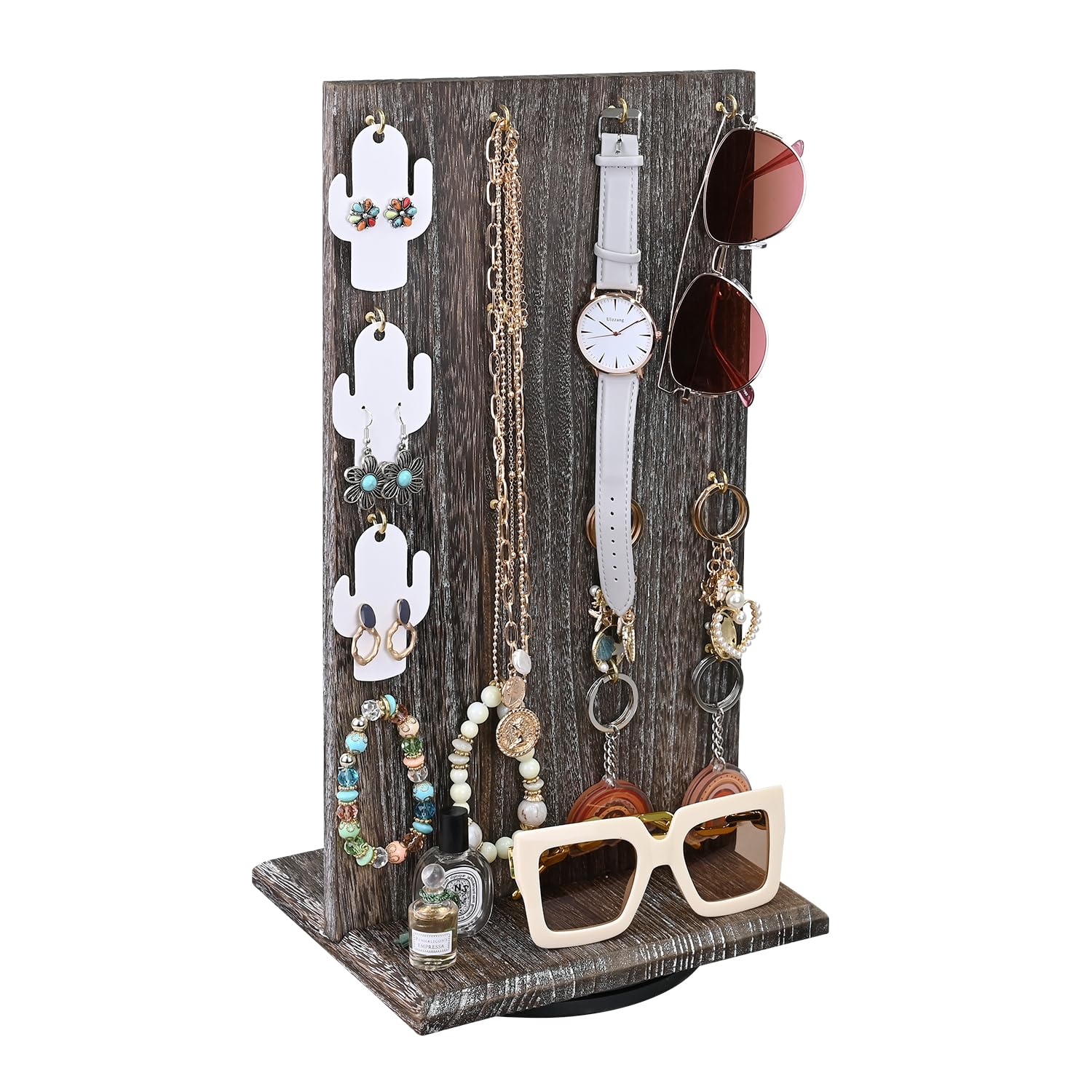 Ikee Design Houten roterende sieraden organizer, sieraden display toren voor ketting en armband, roterende ketting houder sieraden staan voor shows, witte kleur, 7,88 W x 7,88 D x 16 H Ikee Design Houten roterende sieraden organizer, sieraden display toren voor ketting en armband, roterende ketting houder sieraden staan voor shows, witte kleur, 7,88 W x 7,88 D x 16 H