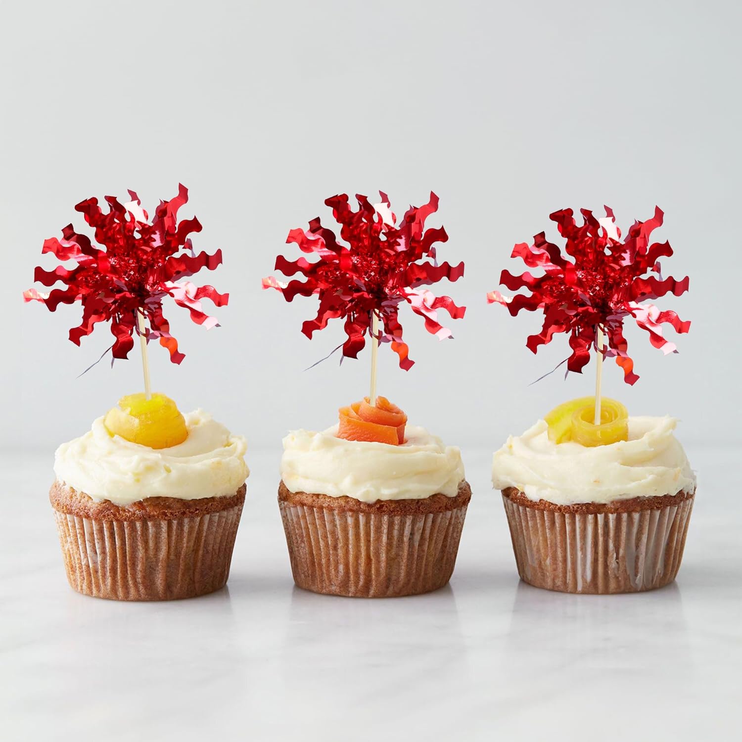 Gyufise 30Pcs Foil Firework Cupcake Toppers Sparkle Tinsel Cake Toppers Tinsel Drink Cake Decoration Cocktail Picks for Birthday Wedding Graduation Party Supplies Red - Image 4