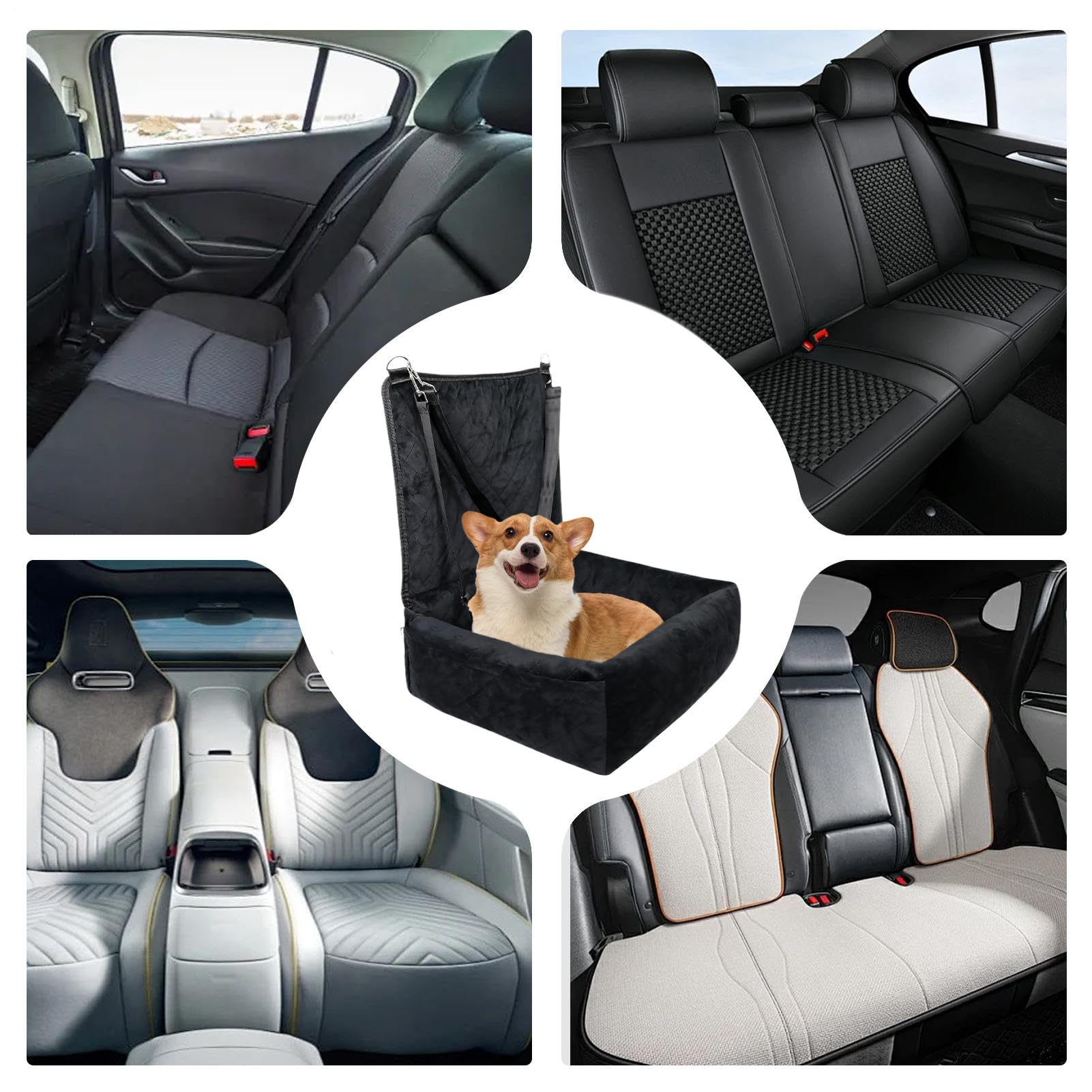 Seggiolino auto per cani – Ventilato 2 tasche laterali | sedile per animali domestici, cuscino di sicurezza per cuccioli – per sedile anteriore e posteriore, viaggi su strada, viaggi