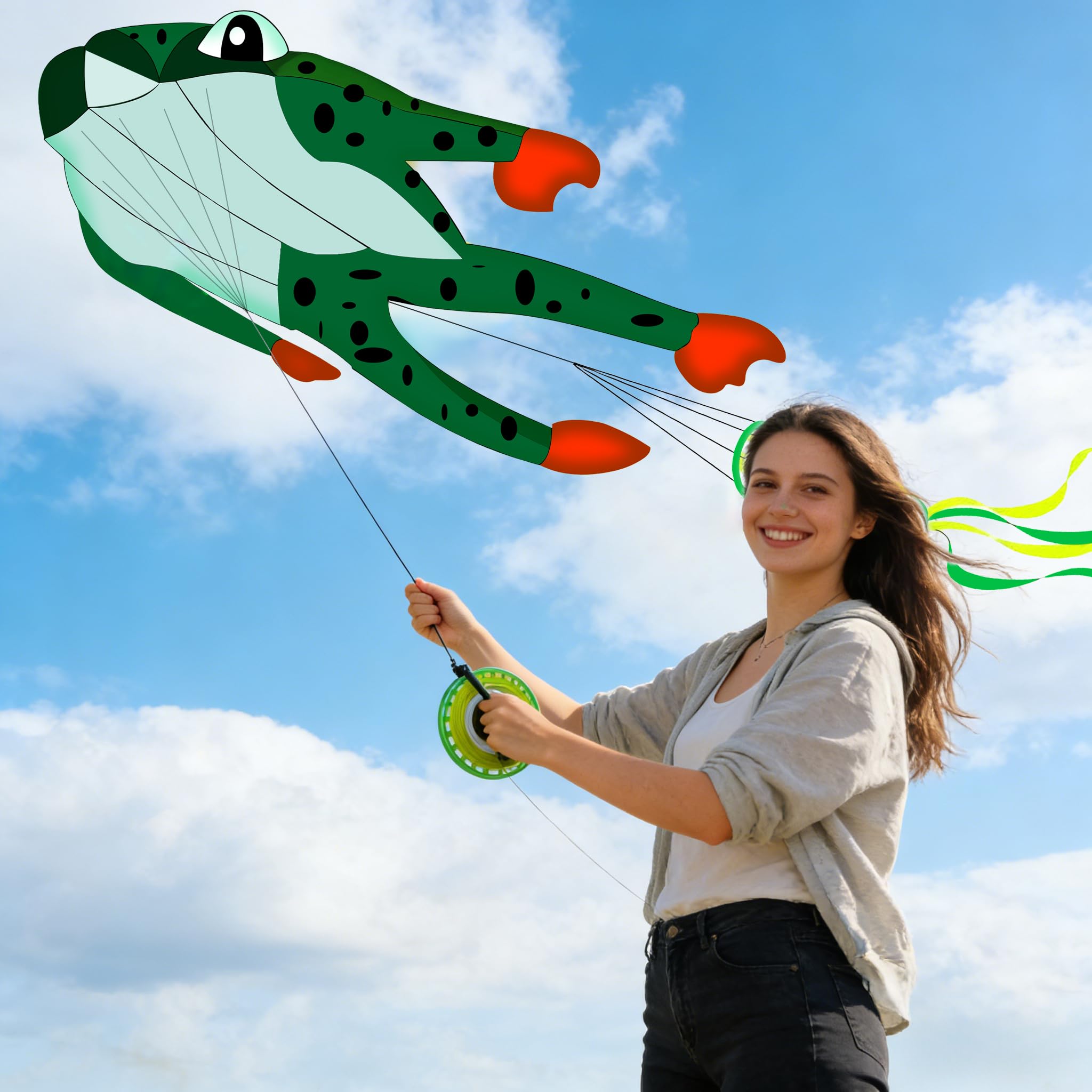 Touch the sky Cerf-Volant Grenouille 3D Doux pour Enfants et Adultes, Facile à Voler, Tissu Exquis et Structure Unique, Idéal pour Les Activités de Plein Air, Parfait pour Les Débutants.