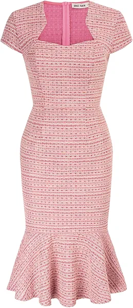 GRACE KARIN Womens Elegant Cap Sleeve Fishtail Tweed Cocktail Bodycon Dress