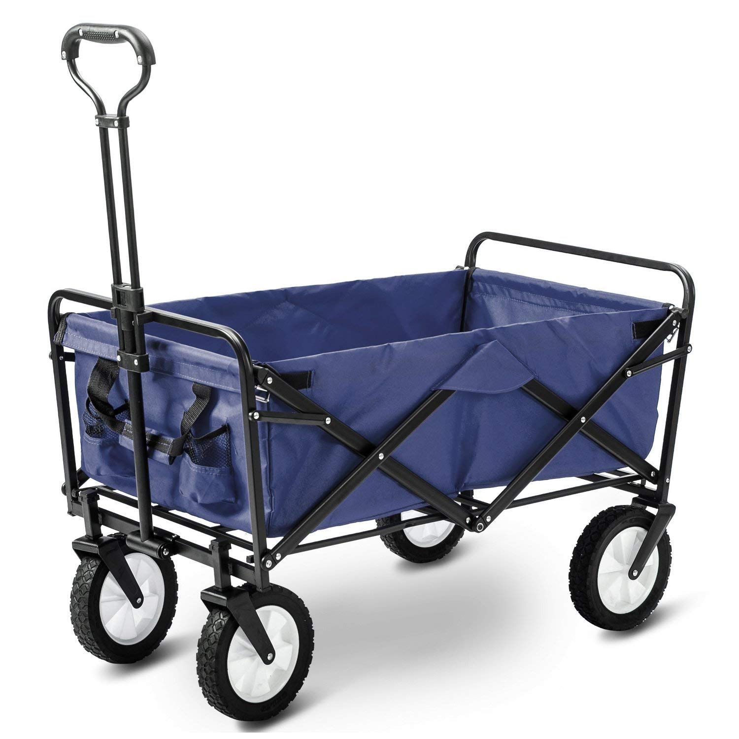 Merax Folding Camping Cart Garden Wagon, 4 Wheeled Collapsible Festival Trolley, Portable Garden Cart,Waste Wagon - 150KG Capacity (blue)