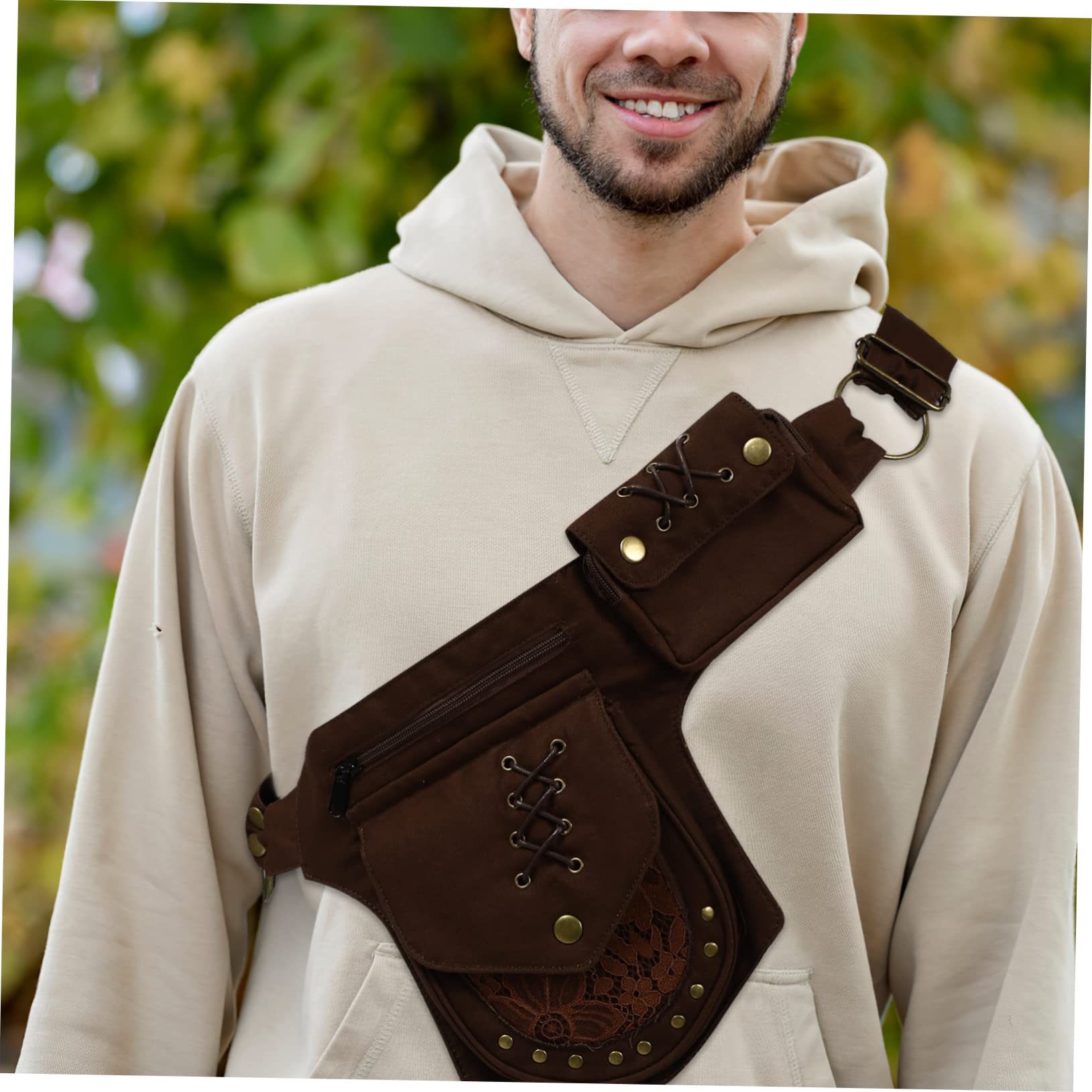 TOYANDONA Vintage Leicht aus Baumwollstoff Handy Bauchtasche Eisen und Mehreren Fächern als Umhängetasche oder Gürteltasche für Joggen und Laufen